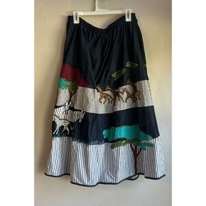Vintage SouthernImage Midi Skirt XL Animal Print Novelty Denim Striped Patchwork
